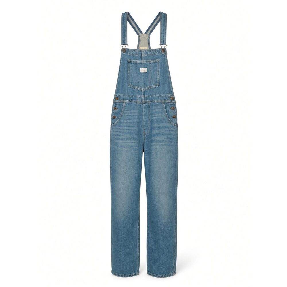 Levis Vintage Denim Bib Medium Wash Dungaree Straight LegWomen's Sz L Overalls